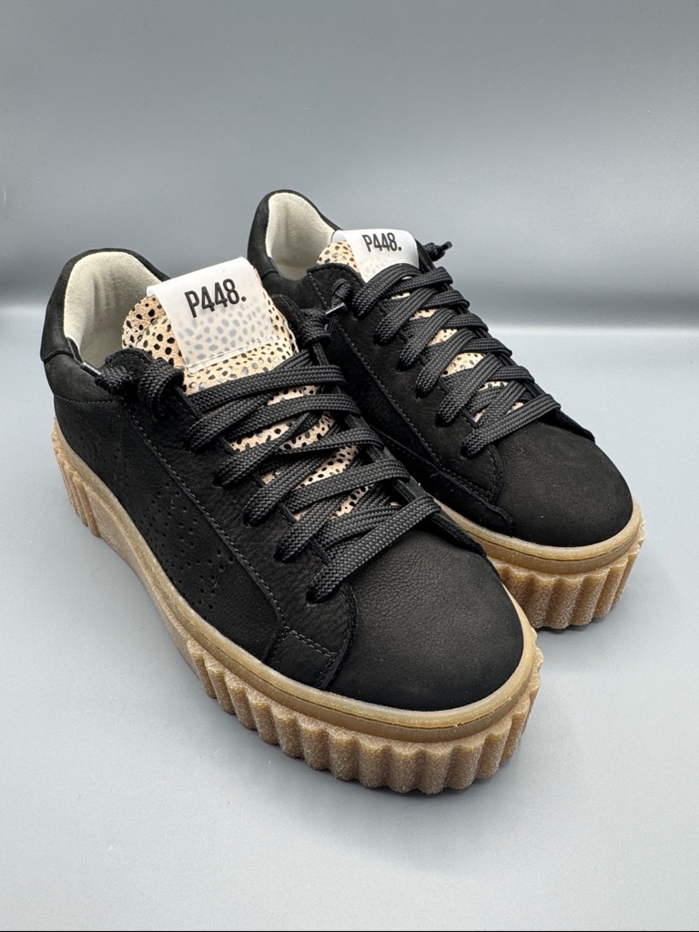 P448 Creeper Leather Lace Up Platform Sneakers Black
